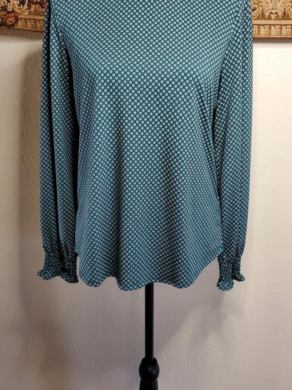 Adrianna Papell Teal Printed Long-Sleeve Blouse